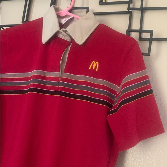 McDonald’s vintage 1990’s Red Polo Shirt with Stripes rare 215 - Picture 2 of 6